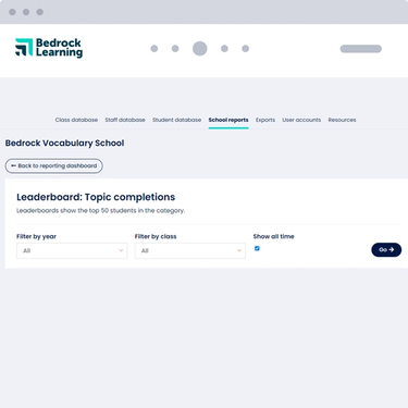 Bedrock Vocabulary school report dashboard