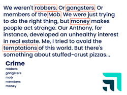 Semantic highlighting in a text about crime