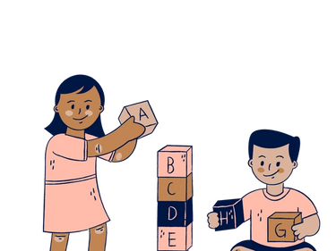 Children building blocks together