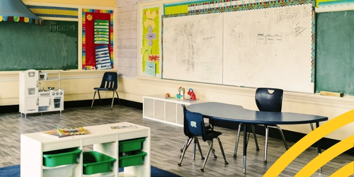 A bright, colourful classroom.