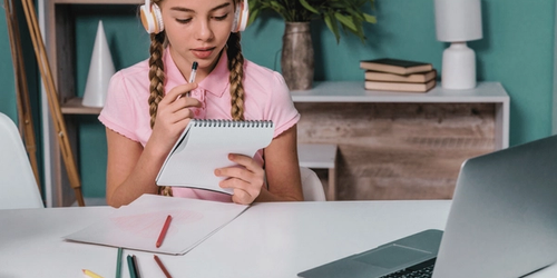 A learner doing their Bedrock work at home.