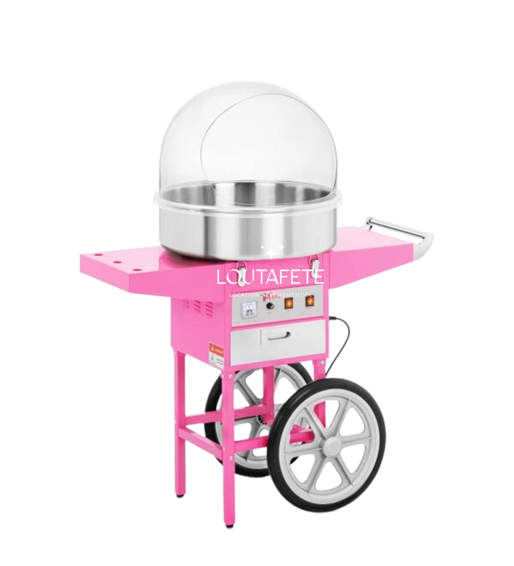 Machine à barbe à papa avec chariot rose