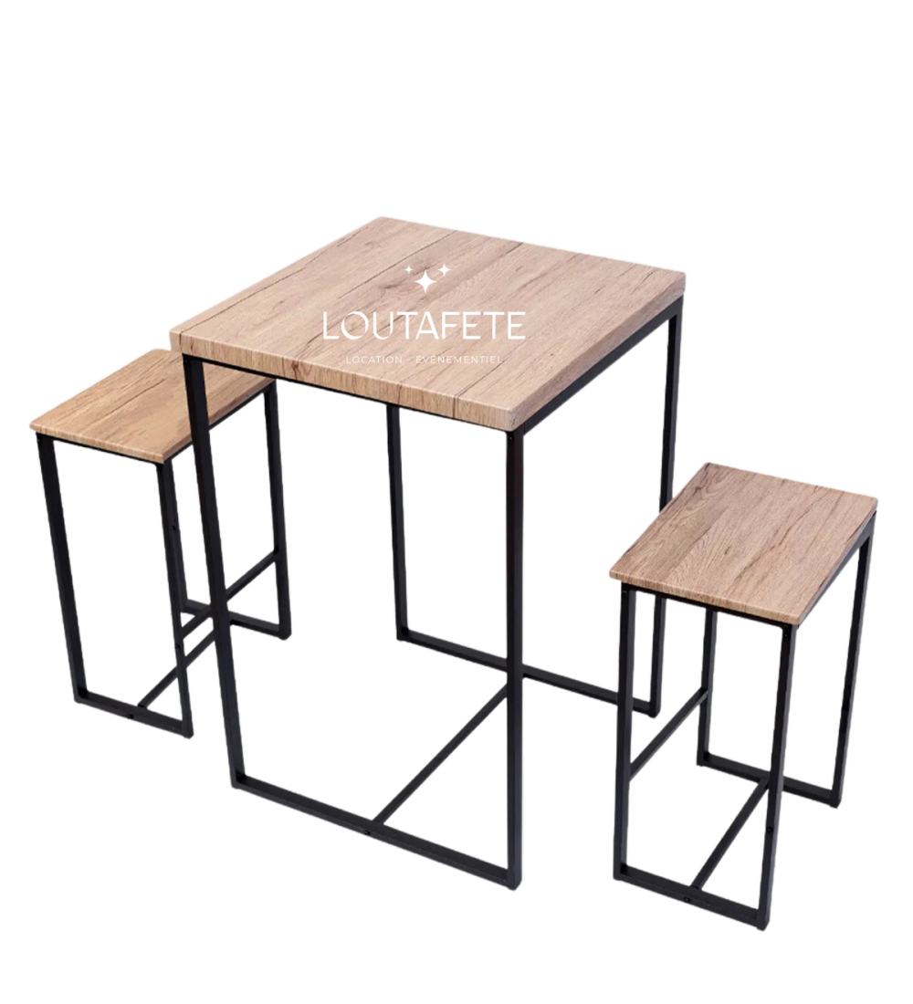 Table haute avec 2 tabourets