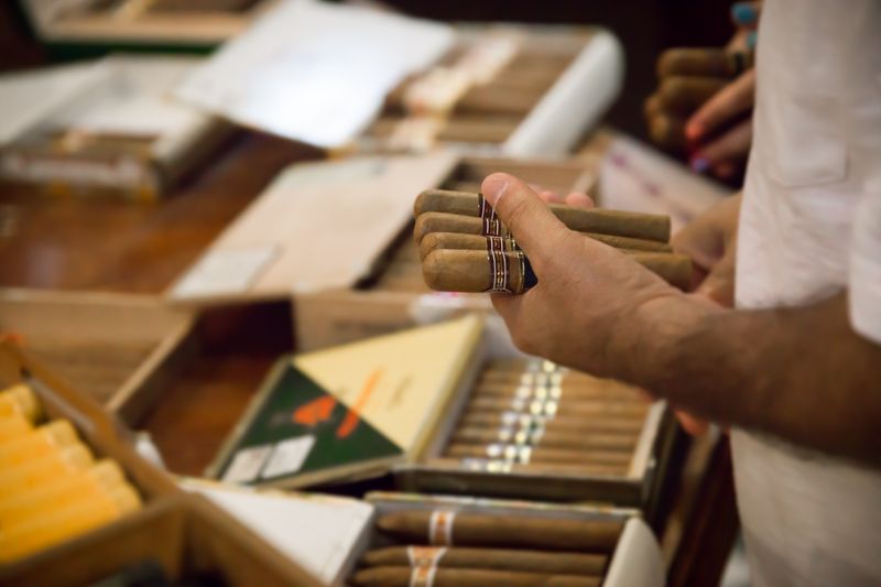 smoke shop merchant with a smoke shop merchant account holding cigars