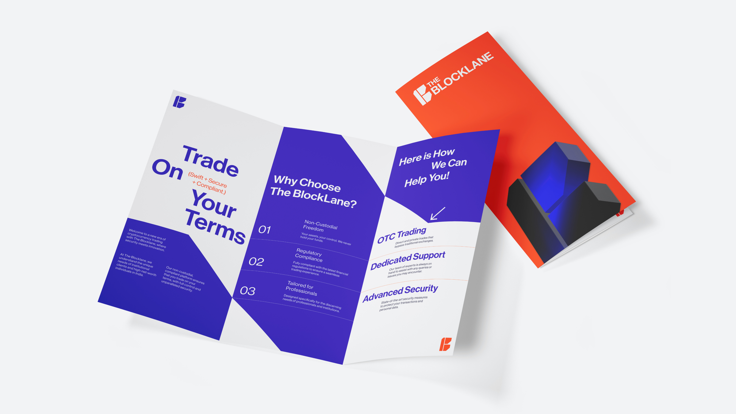 Blockline, brand work, print design in multiple folds, brochures.