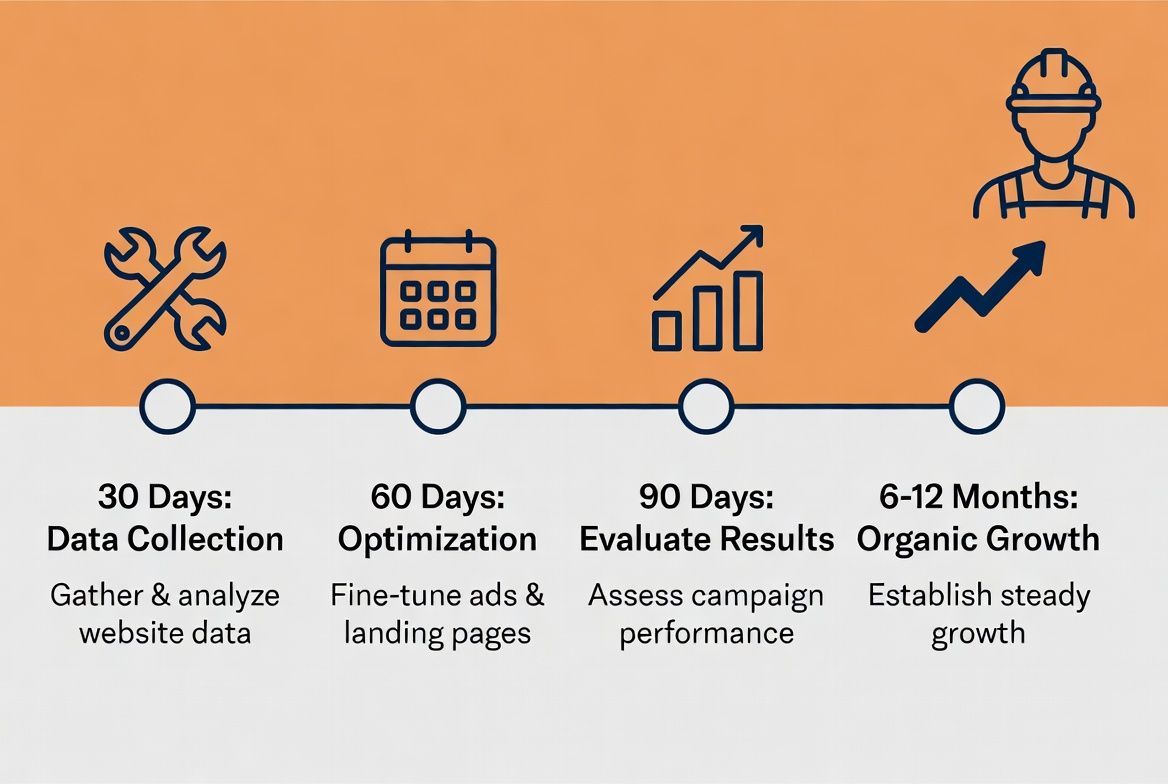 Digital marketing timeline for trades businesses showing paid search vs organic results
