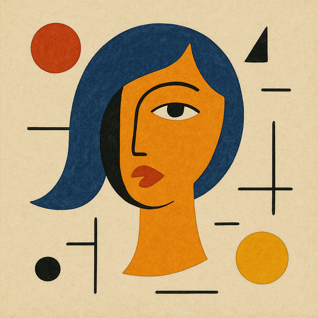 a drawing of a woman 's face with geometric shapes around it