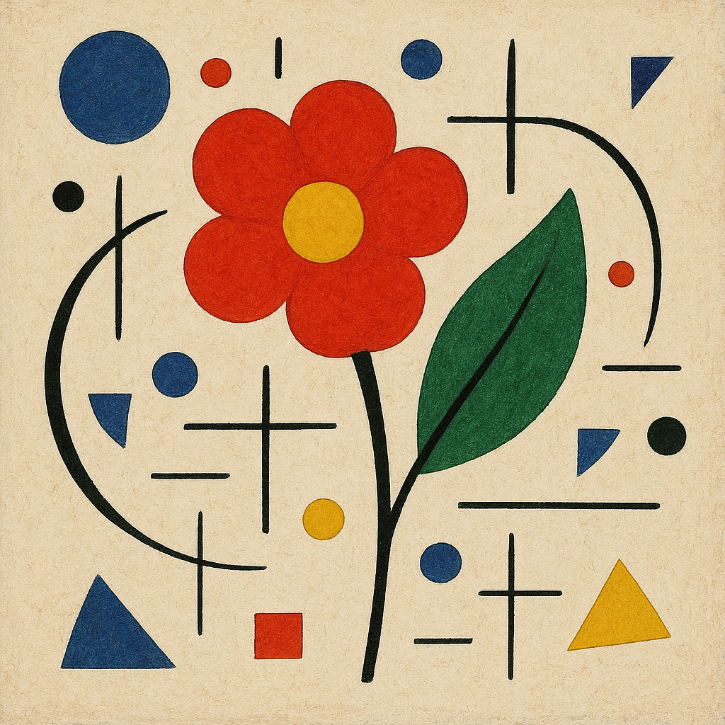 a drawing of a red flower with a green leaf