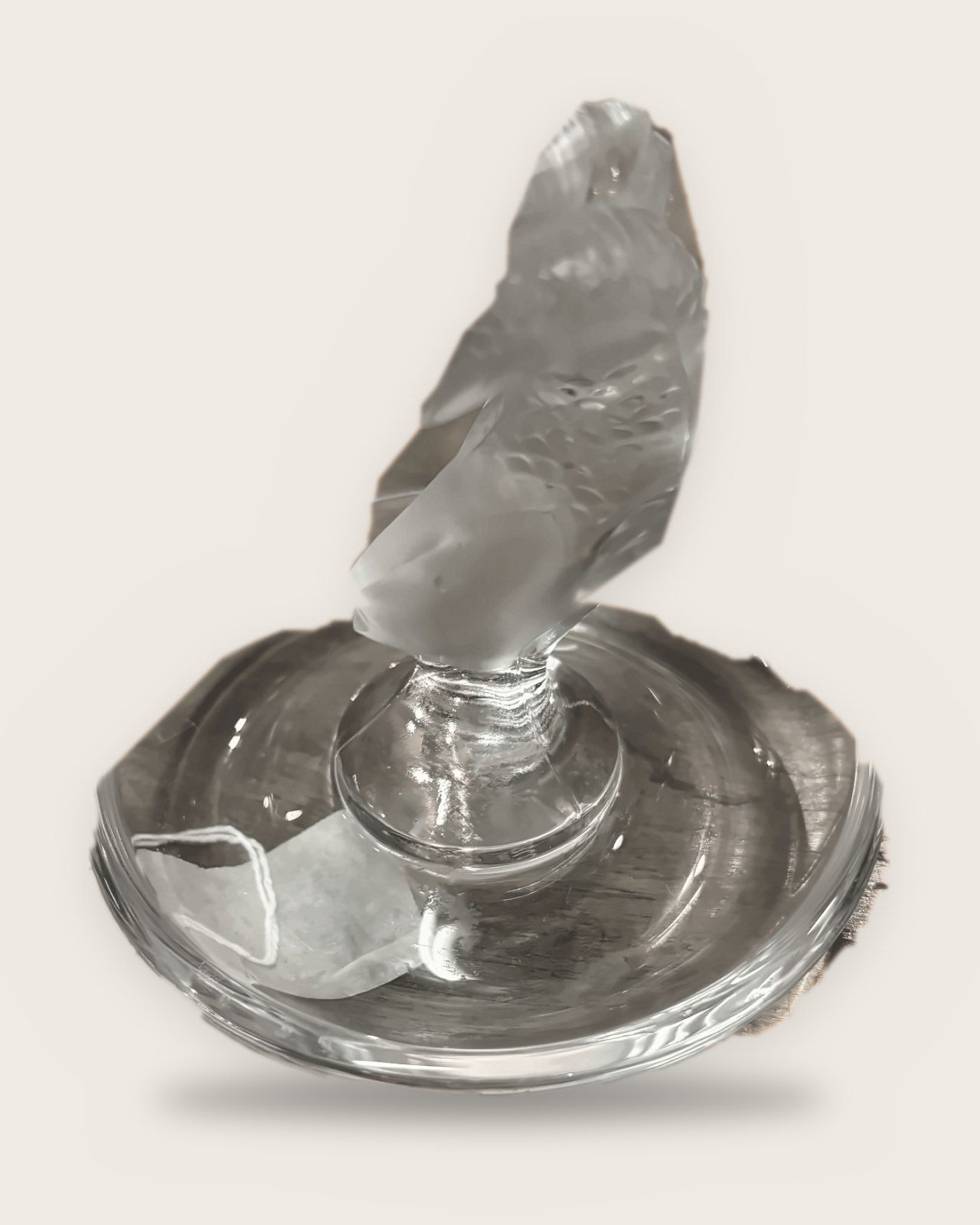 Clear Lalique dish with a frosted dolphin at the centre