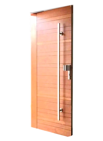 Solid Mvuli tongue and groove door in natural hardwood finish