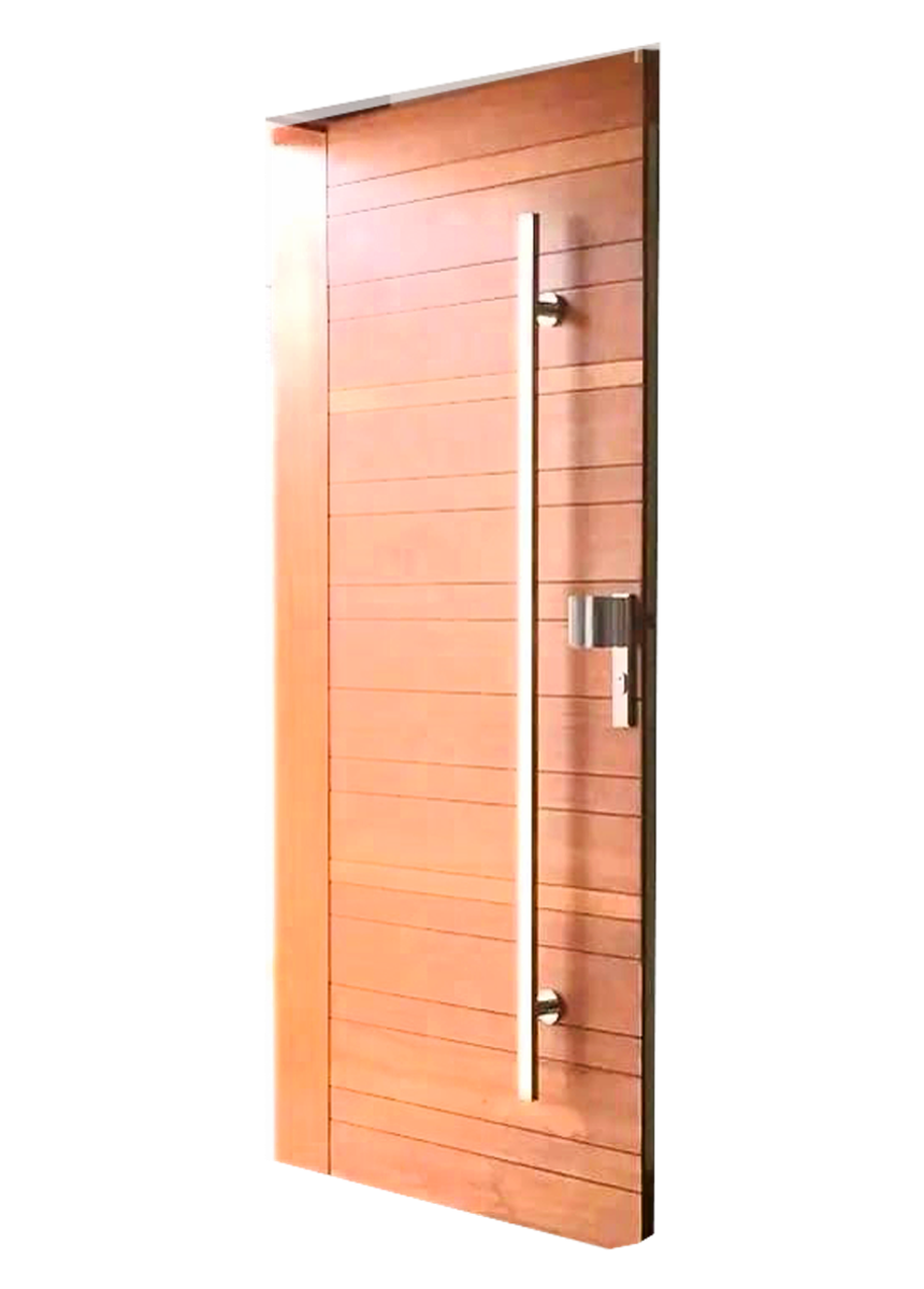 Solid Mvuli tongue and groove door in natural hardwood finish - 1 of 3