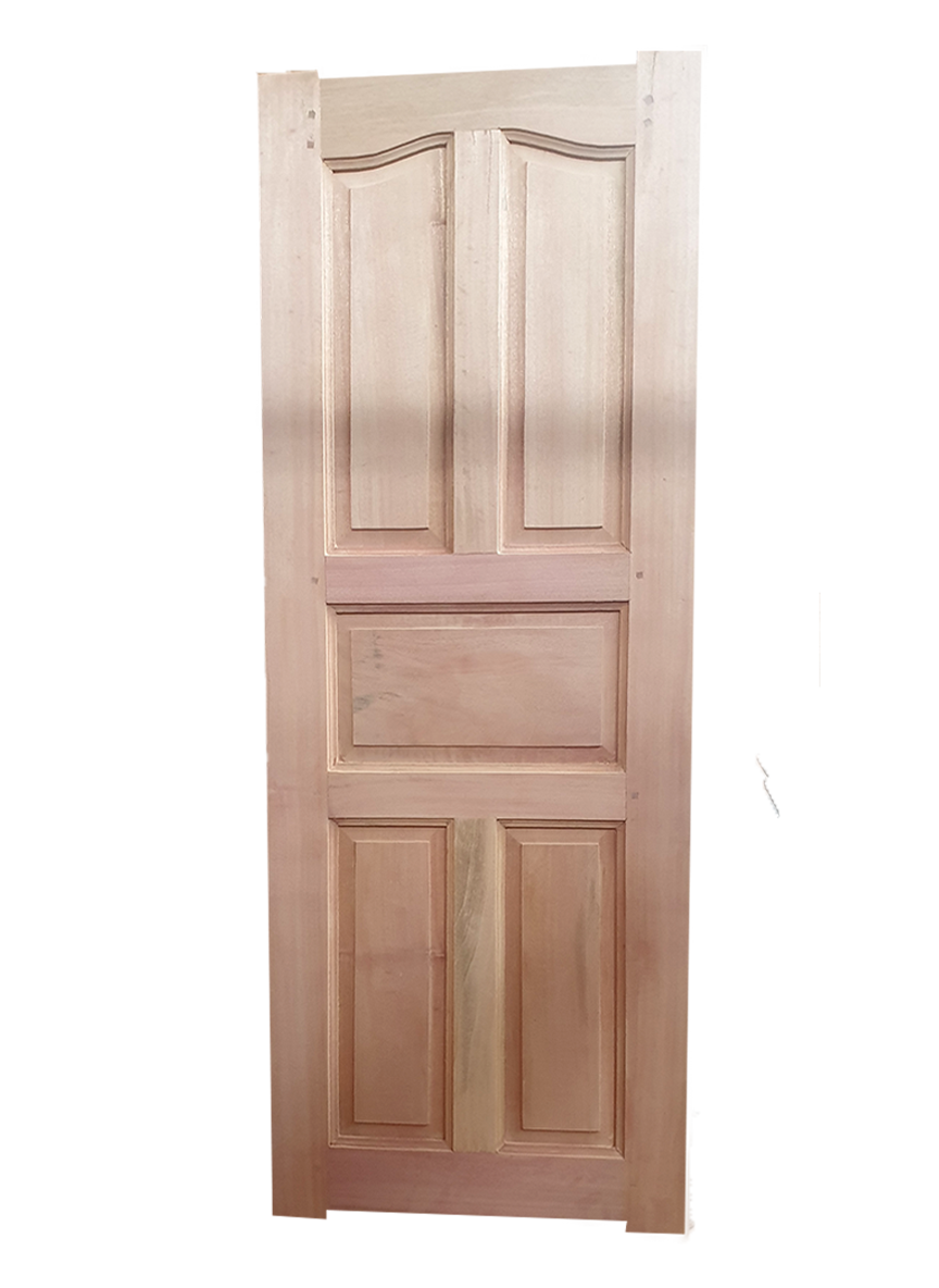 Cypress 5 panel solid wooden door with natural timber finish installed in a residential property in Kenya - 1 of 2