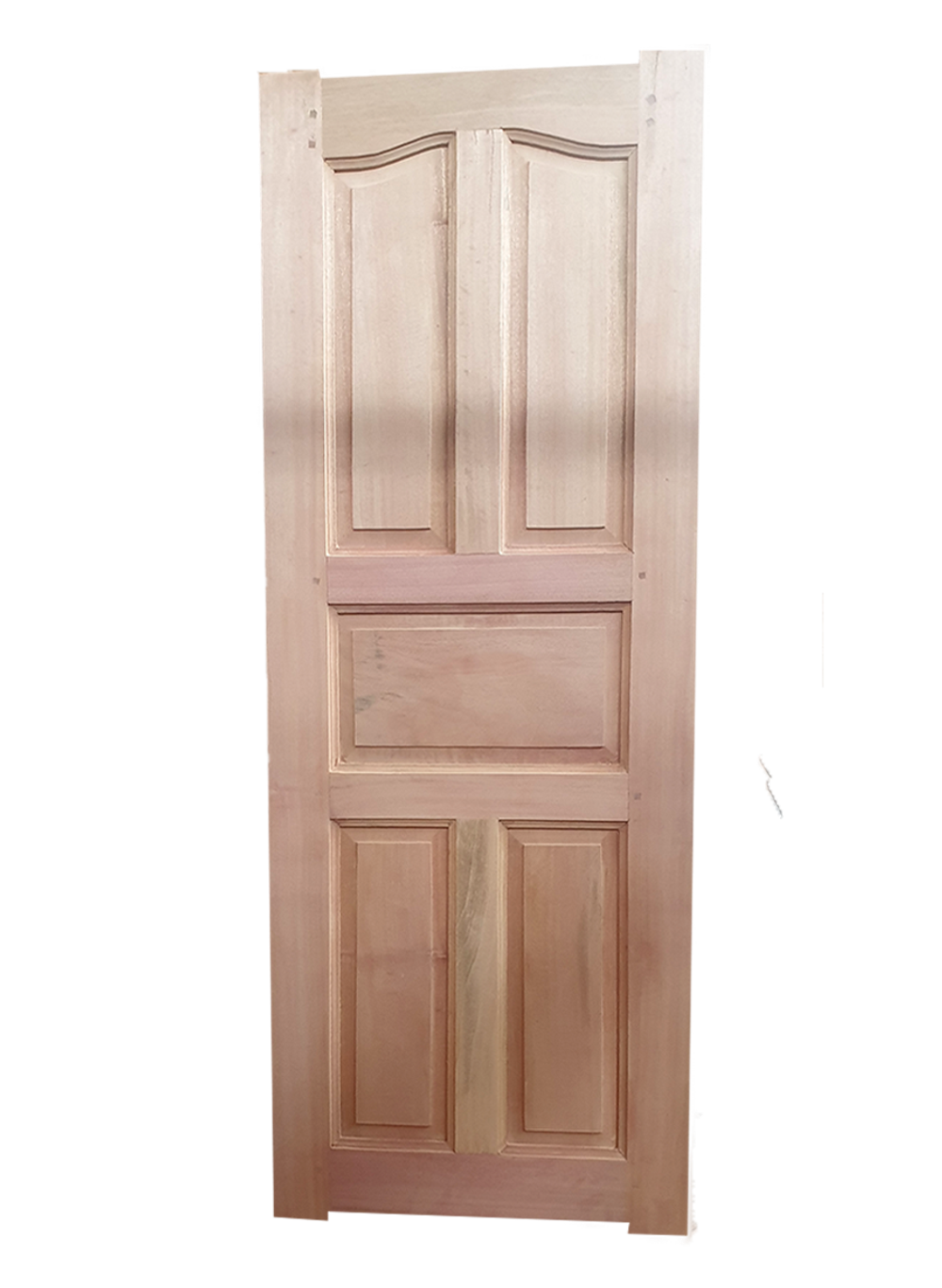Cypress 5 panel solid wooden door with natural timber finish installed in a residential property in Kenya