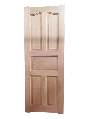 Cypress 5 panel solid wooden door with natural timber finish installed in a residential property in Kenya