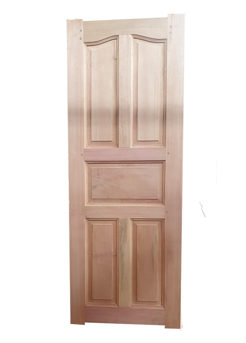 Cypress 5 panel solid wooden door with natural timber finish installed in a residential property in Kenya - 1 of 2