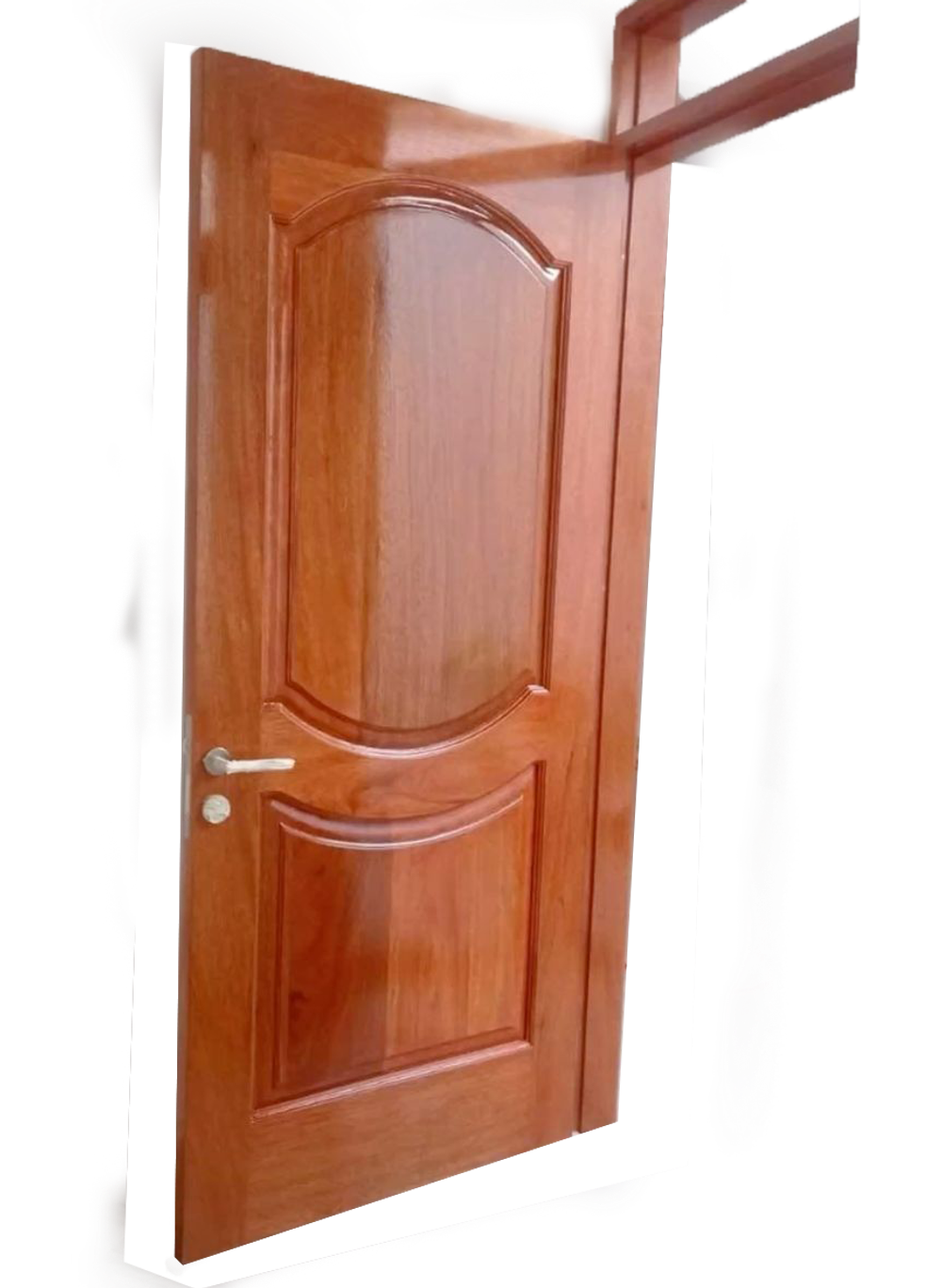 Mahogany panel oval door front view