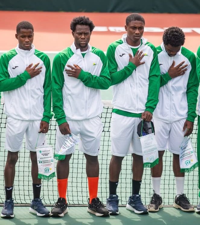 Nigerian Davis Cup team during the national anthem