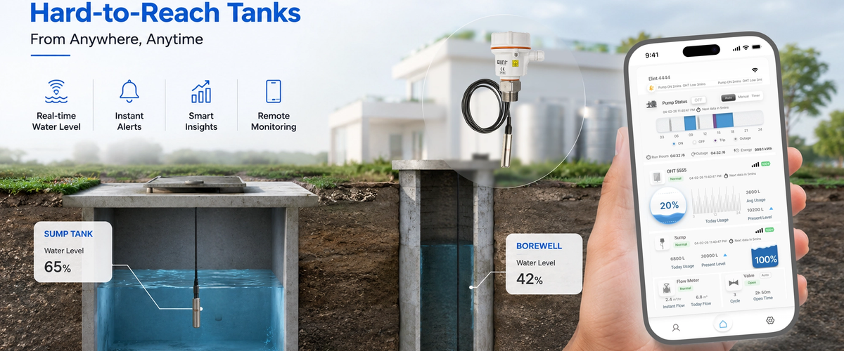 Hydrostatic sensor for remote water level monitoring in deep tanks and borewells.