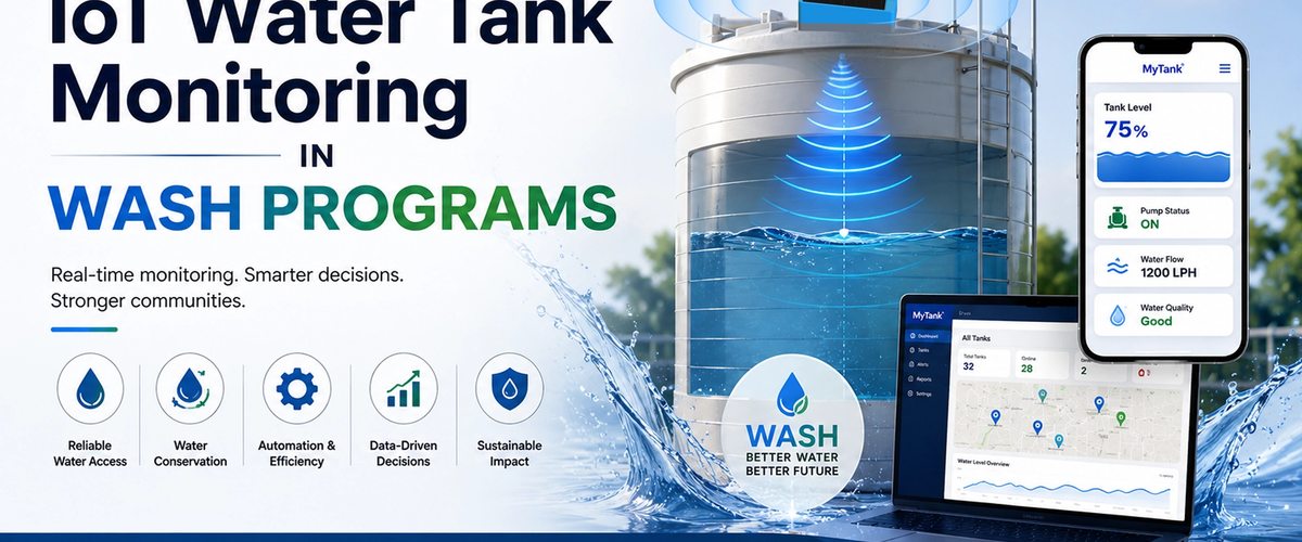 IoT water tank monitoring system with radar water level sensors supporting smart WASH infrastructure through real-time monitoring and automation.