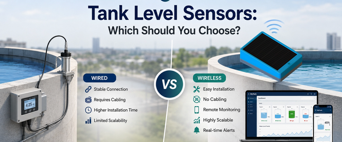 Wired vs wireless water tank level sensors for smart water management.