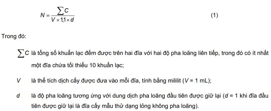 Công thức tính nấm men và nấm mốc