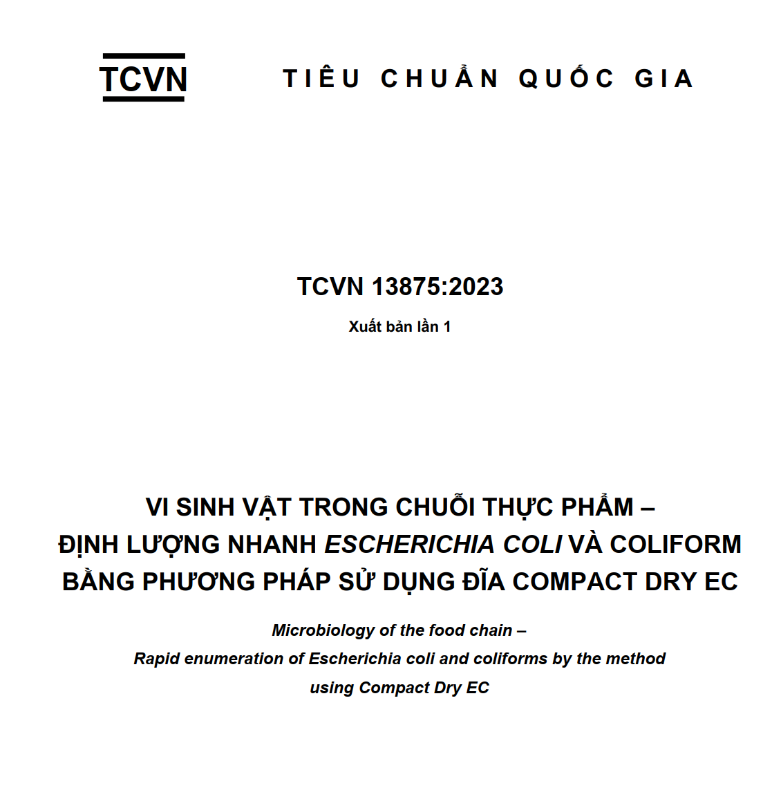 TCVN 13875 2023 định lượng Escherichia coli và coliform bằng compact dry EC
