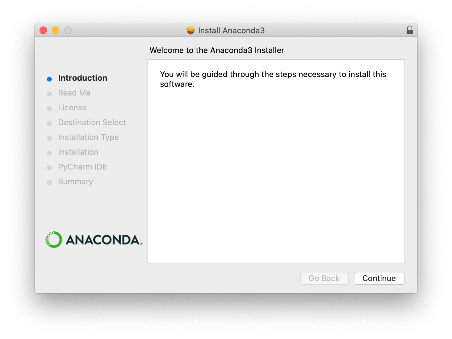 Anaconda installer screenshot step 2