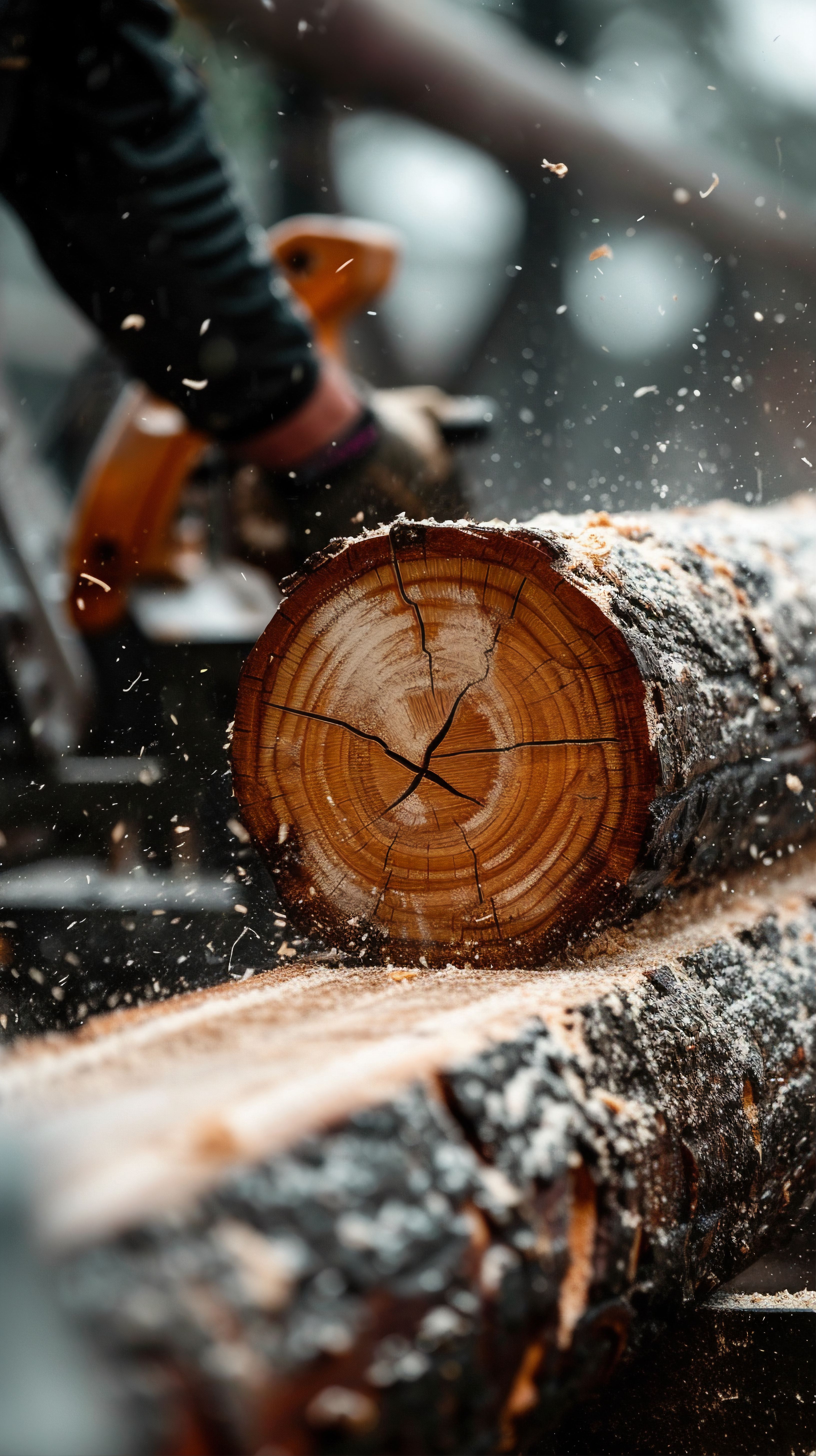 Log transport to saw line cutting