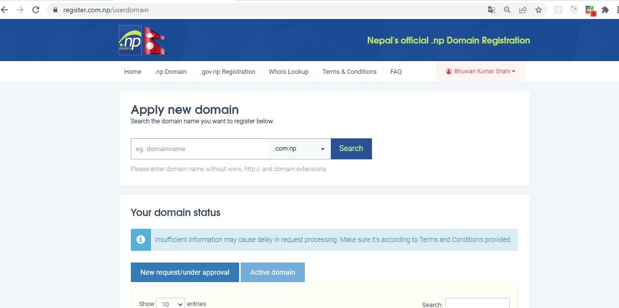 .com.np , .edu.np , .np domain registration in Nepal Free
