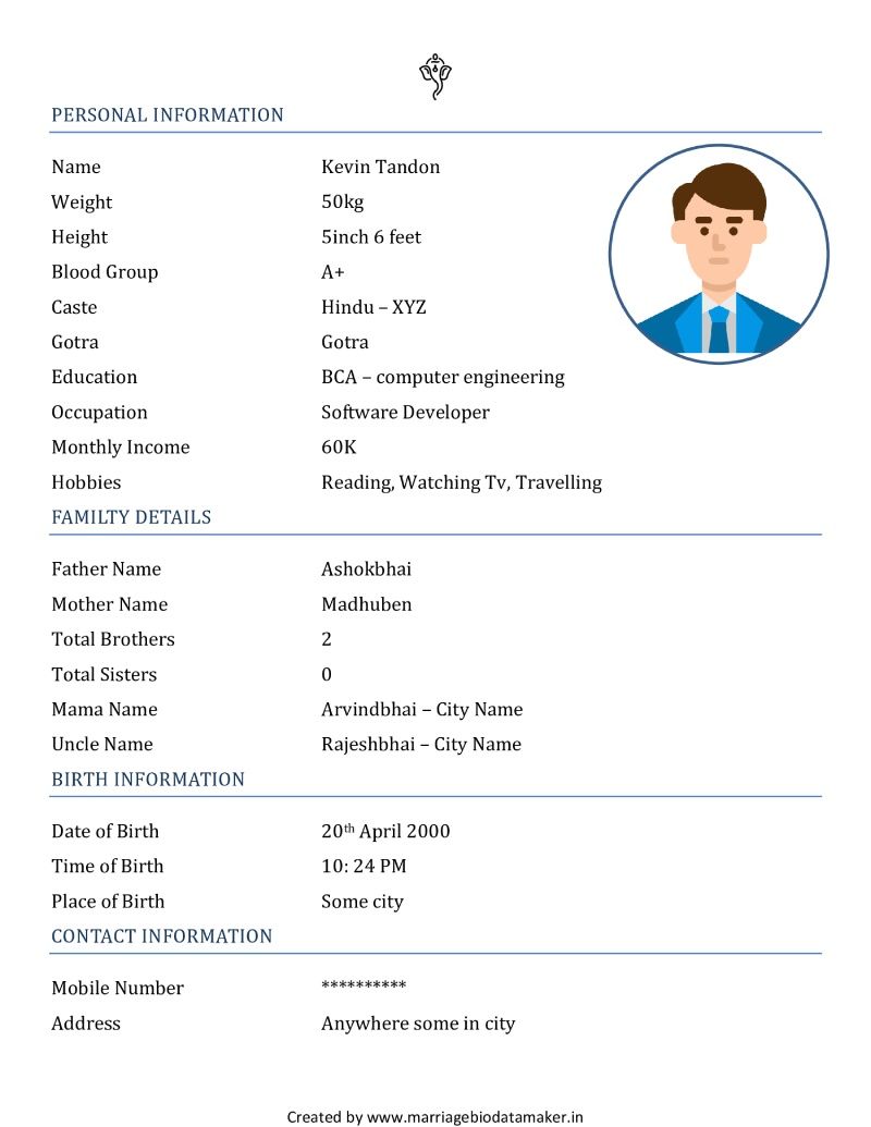 Hindu Marriage Biodata Template 3