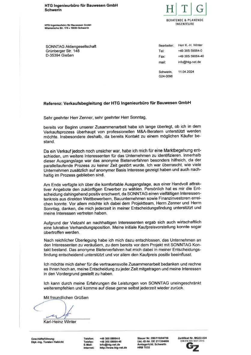 Referenzschreiben HTG Ingenieurbüro für Bauwesen GmbH