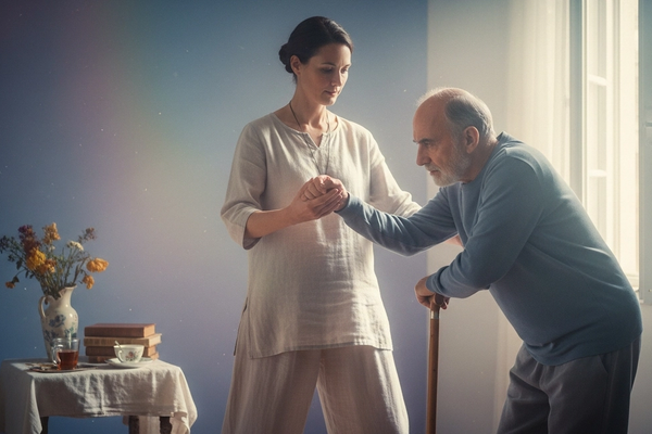 Woman helping elderly man by Gyfts
