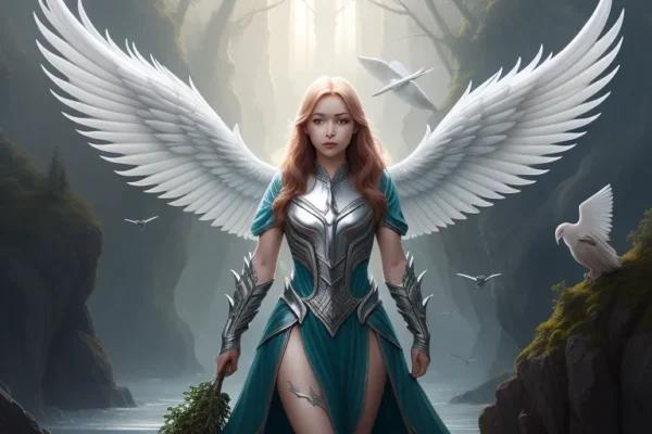 Archangel Ariel at moonlit with doves