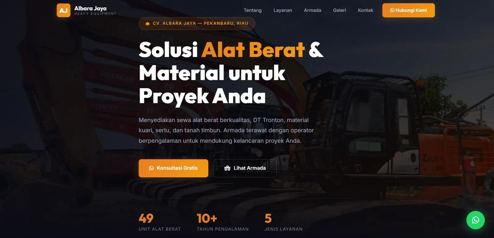 Tampilan halaman utama website CV Albara Jaya