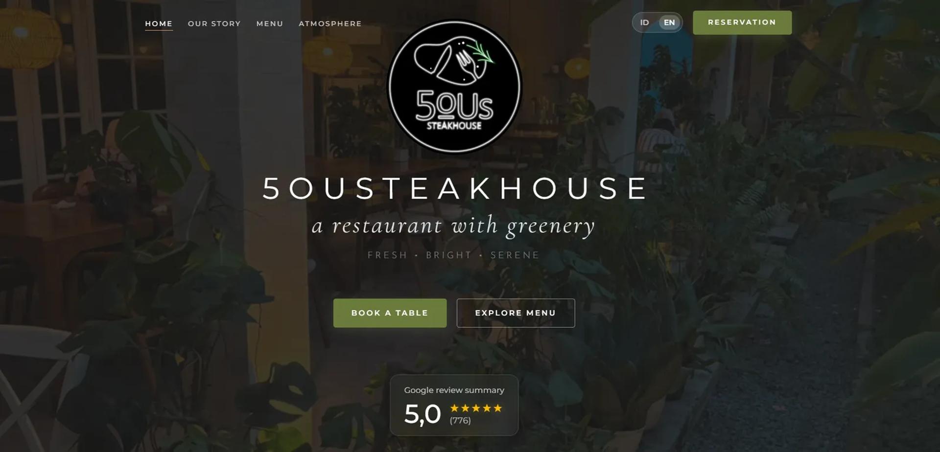 Homepage of the 5ou Steakhouse website