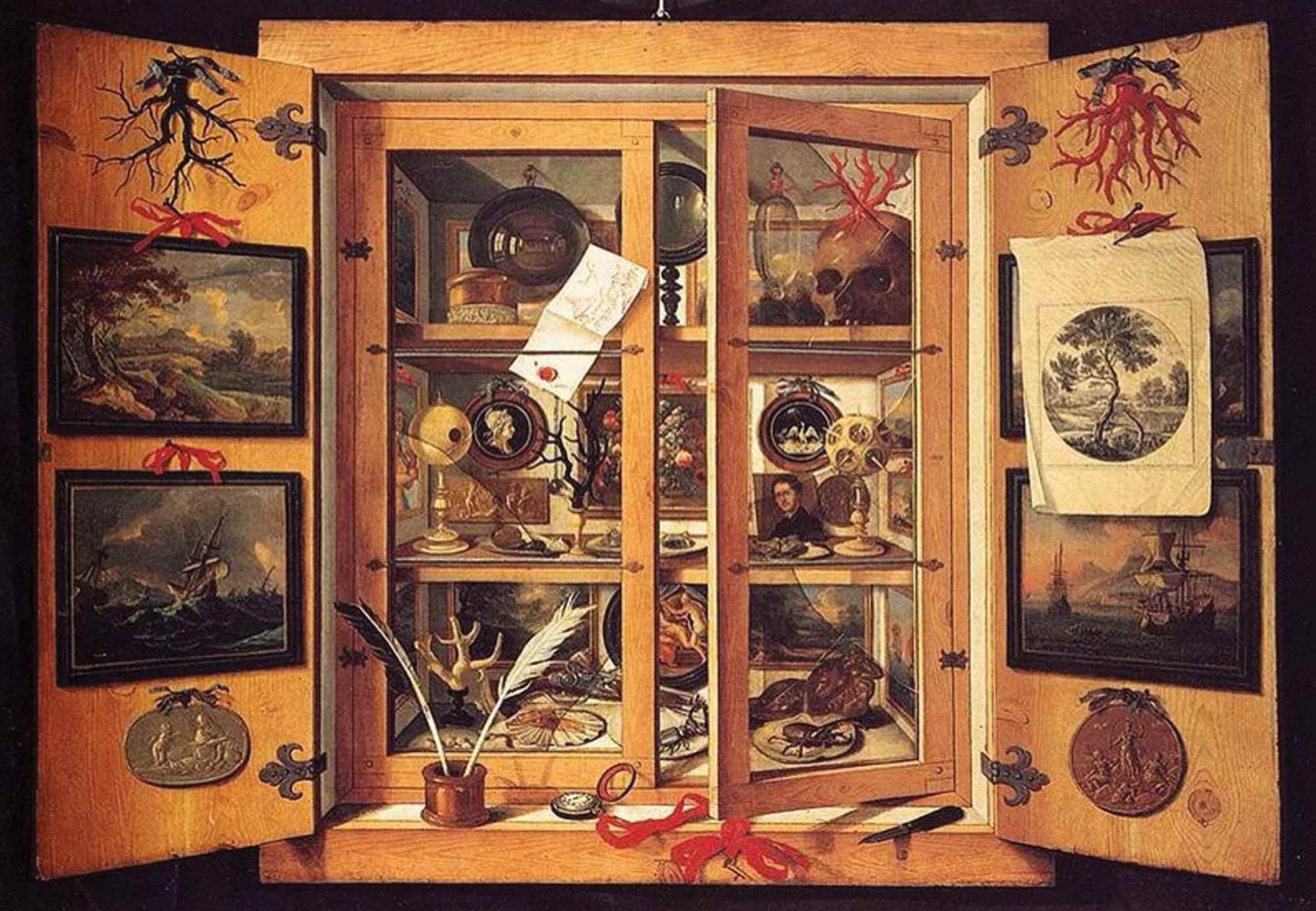 Domenico Remps, Cabinet of Curiosities (1690s). Oil on canvas, 99 x 173 cm (38 7/8 x 53 7/8 inches).