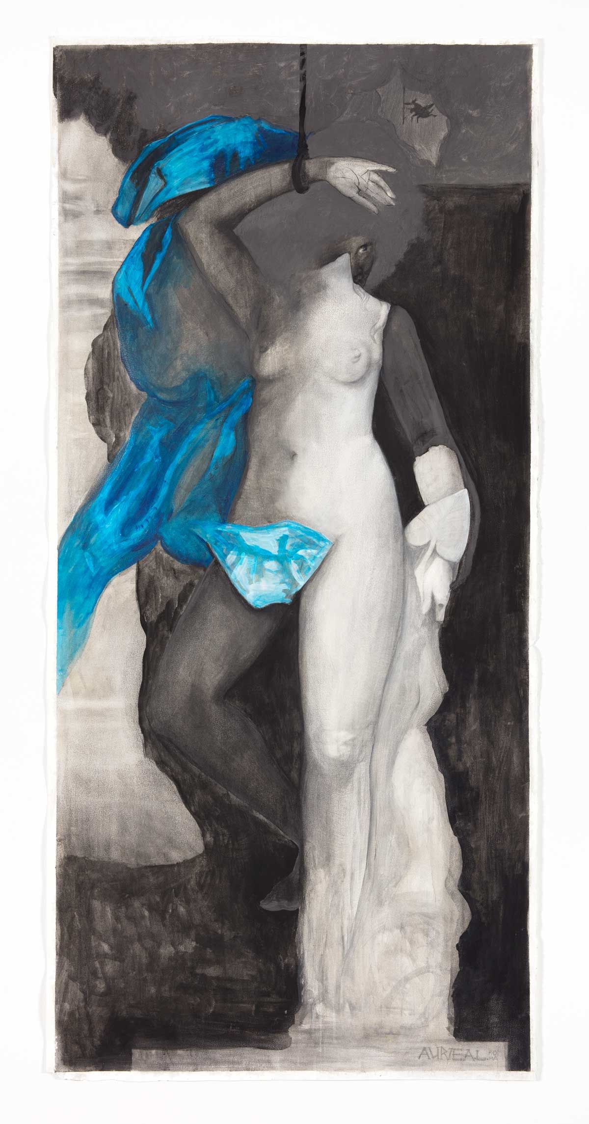 Andromeda, 2021, Graphite, charcoal, acrylic paint, ink and gouache on paper, 65 1/4 × 30 in, 165.7 × 76.2 cm