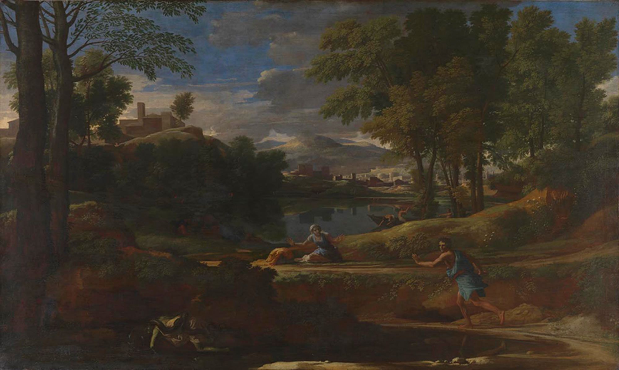 Nicolas Poussin, Landscape with a Man killed by a Snake (1648), oil on canvas, 118.2 × 197.8 cm. Courtesy of the National Gallery, London.