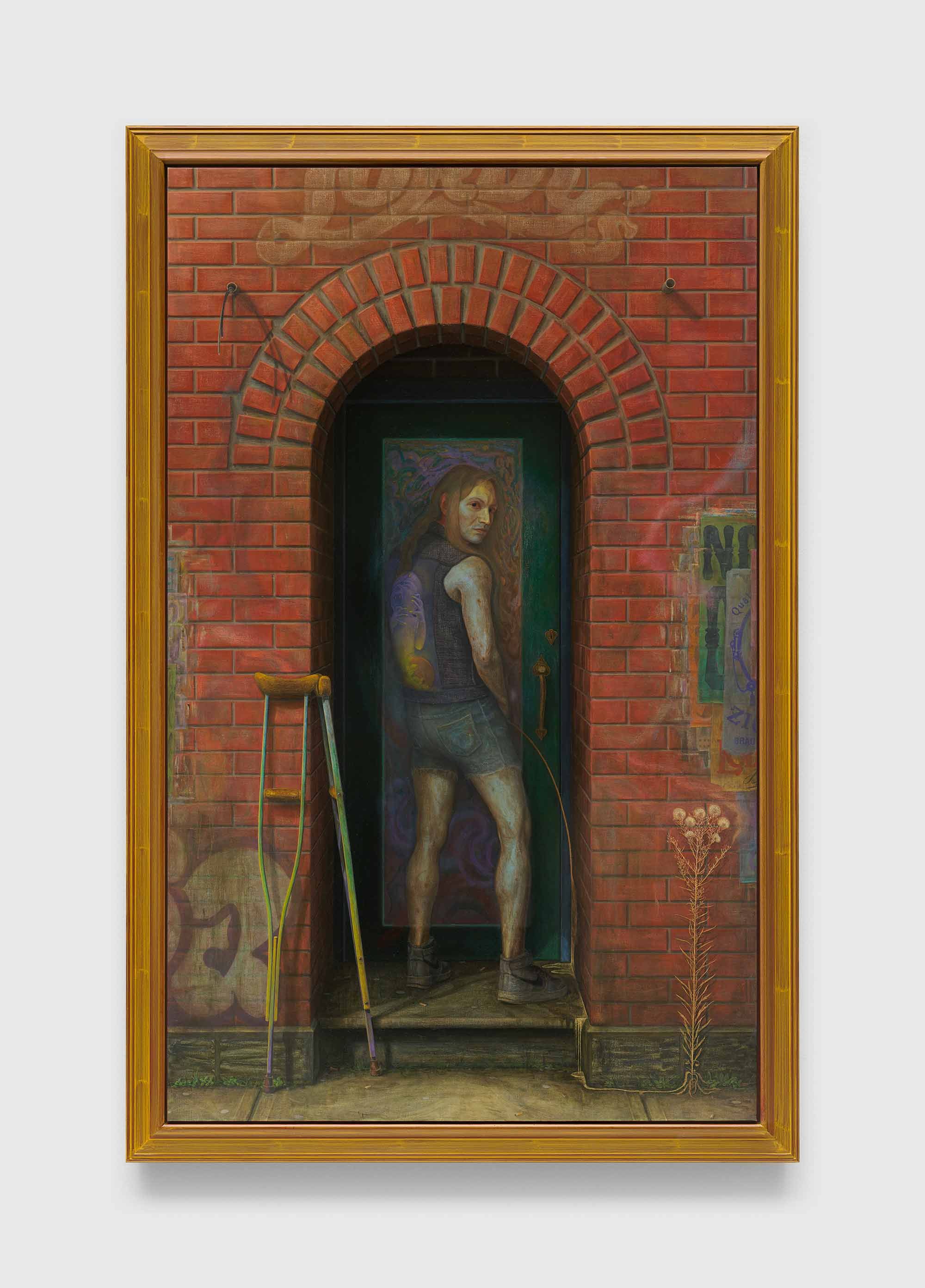 Steven Shearer, 'The Wizzer' (2026), oil on linen in artist's frame, 107 5/8 x 70 inches (273.4 x 177.8 cm). © Steven Shearer. Courtesy the artist, Galerie Eva Presenhuber, and David Zwirner. Photo by Kerry McFate.