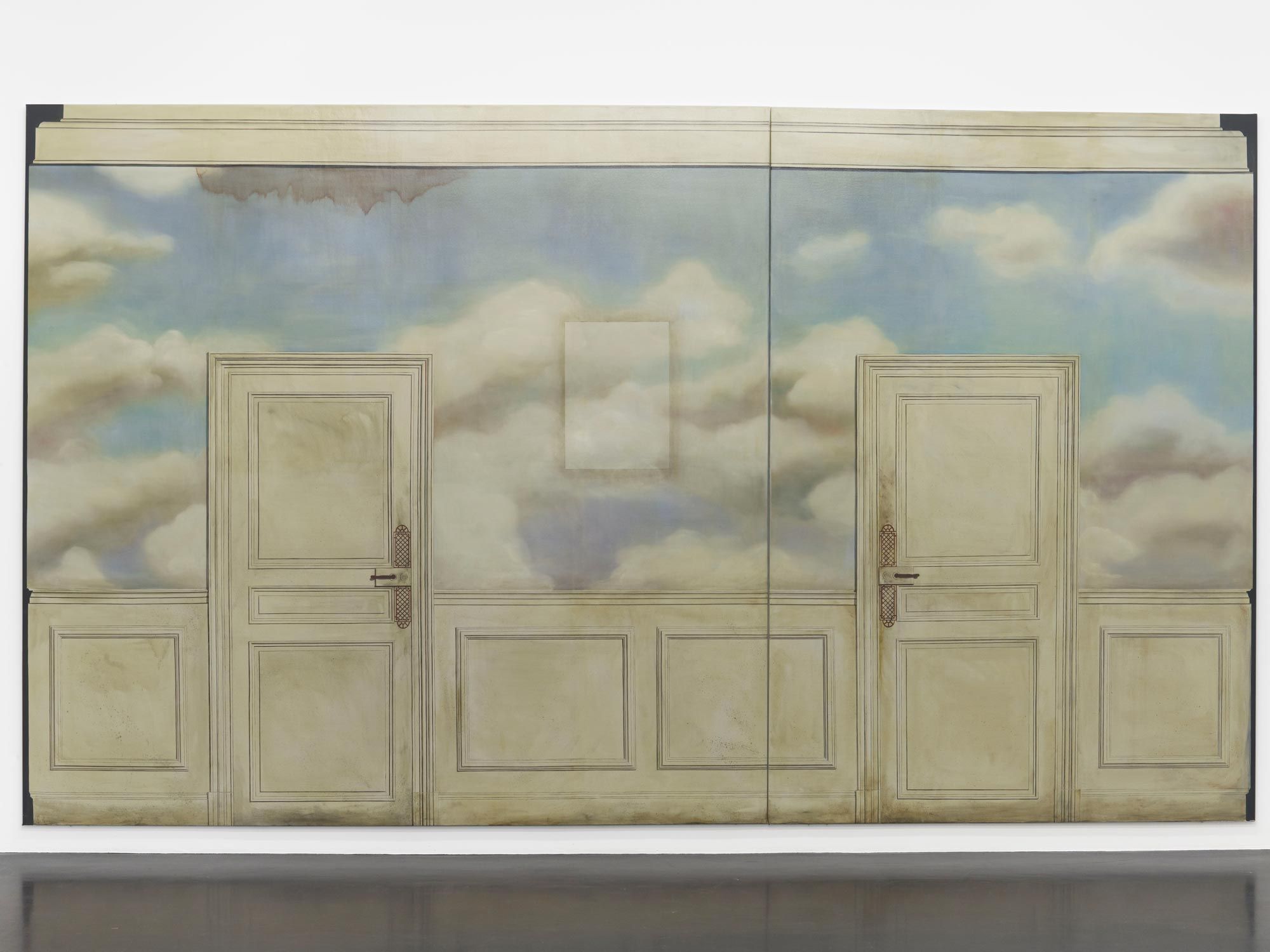 Mrs. Diack (2010) oil on canvas, 2 parts: 290 x 300 cm and 290 x 200 cm. From the exhibition ‘Slender Means’, Galerie Buchholz, Cologne, 2010. Photo: Galerie Buchholz.