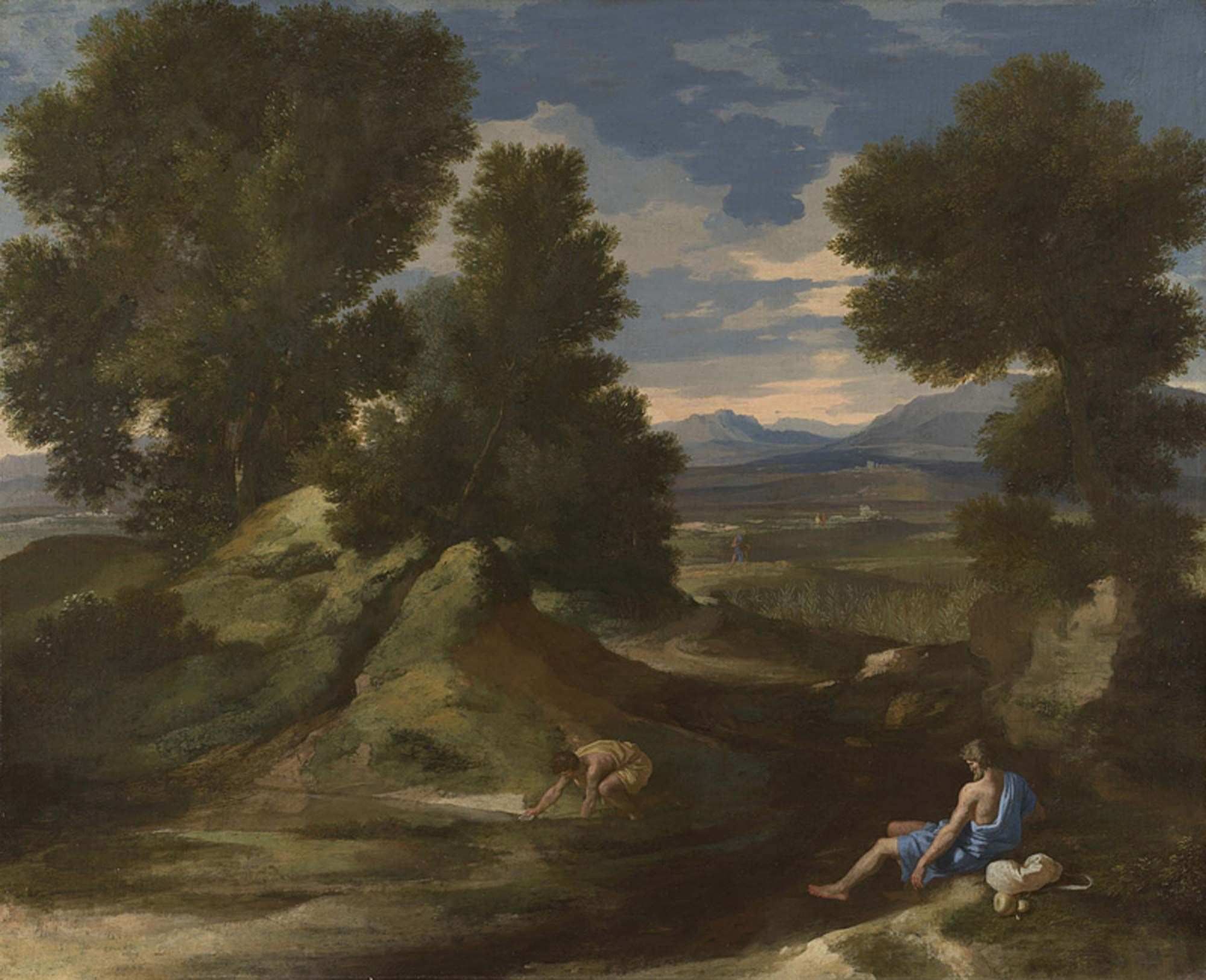 Nicolas Poussin, Landscape with a Man scooping Water from a Stream (1637), oil on canvas, 63 × 77.7 cm. Courtesy of the National Gallery, London.