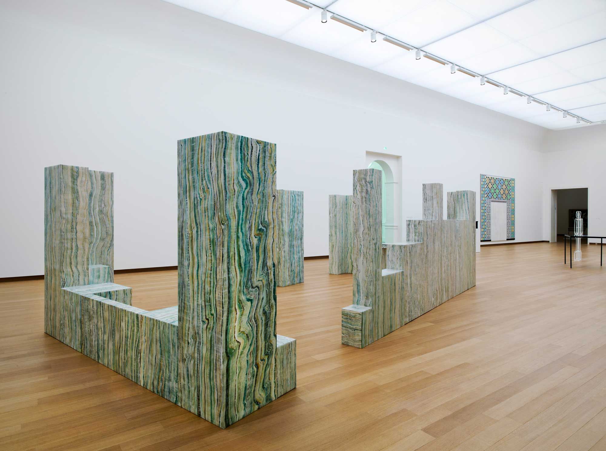 Installation view, Something They Have To Live With, Stedjlik Museum Amsterdam, 2013. Central work: Loos House (2013) oil on canvas on wood structure, dimensions variable. Photo: Gert Jan van Rooij.