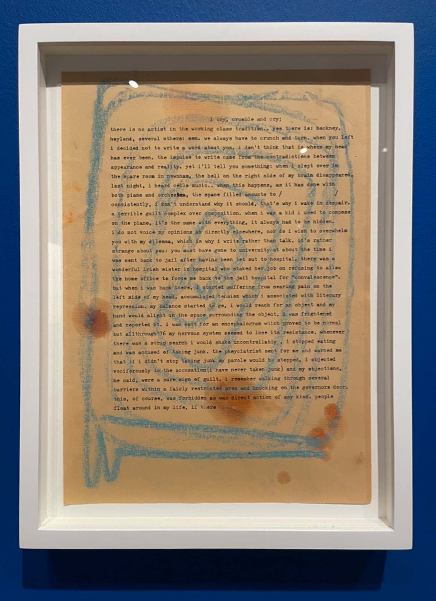 Figure 9: Untitled (extract from Mendelssohn’s roman-à-clef) (undated, c. 1980-1990), from Anna Mendelssohn: Speak, Poetess, 11 October 2023 – 21 January 2024, Whitechapel Gallery. Photo: Eleanor Careless. Reproduced with kind permission of the Anna Mendelssohn estate.