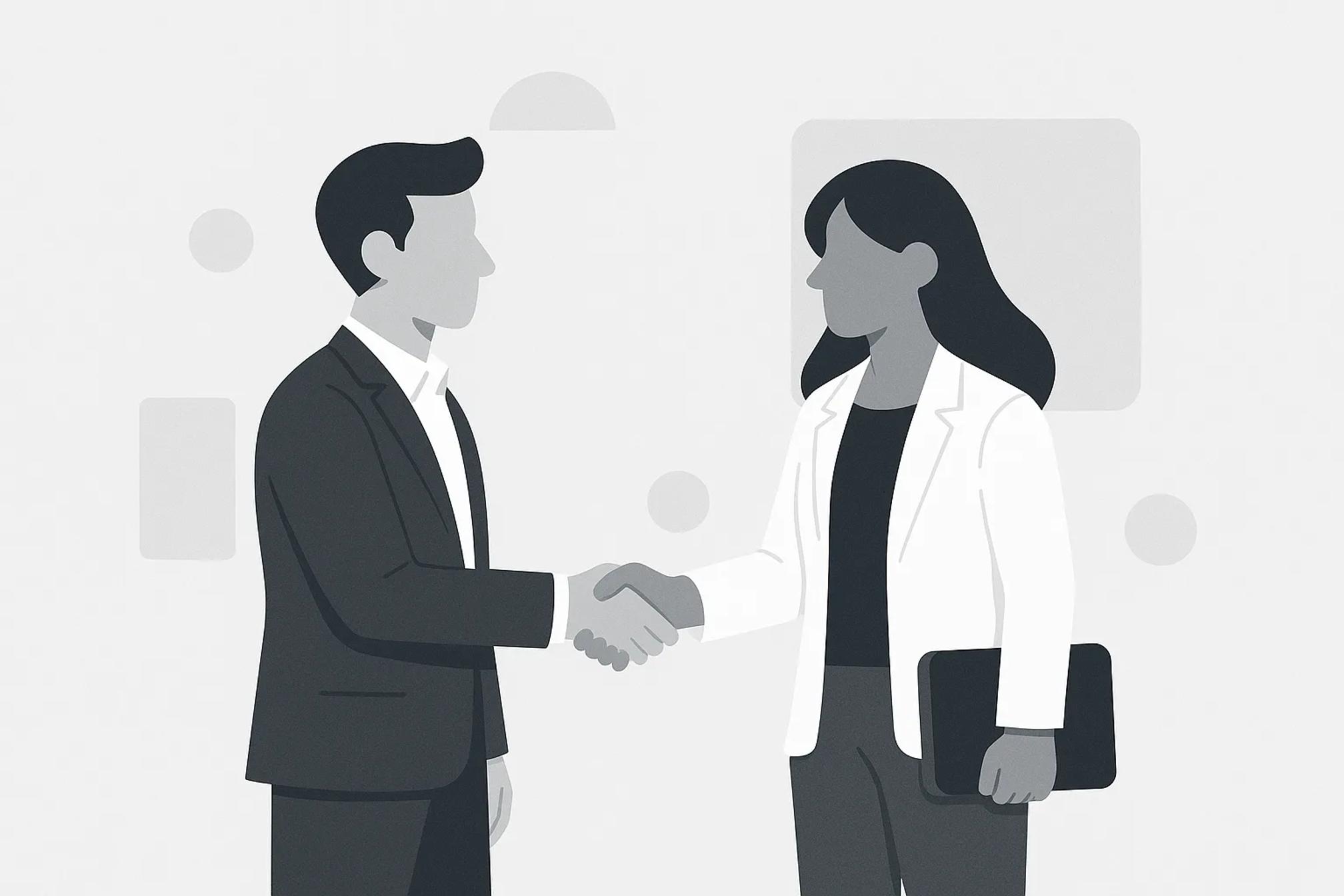 Two animated people shaking hands