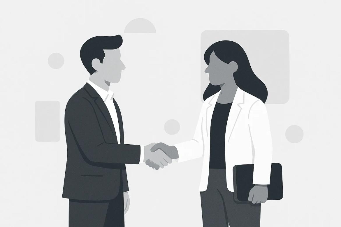 Two animated people shaking hands