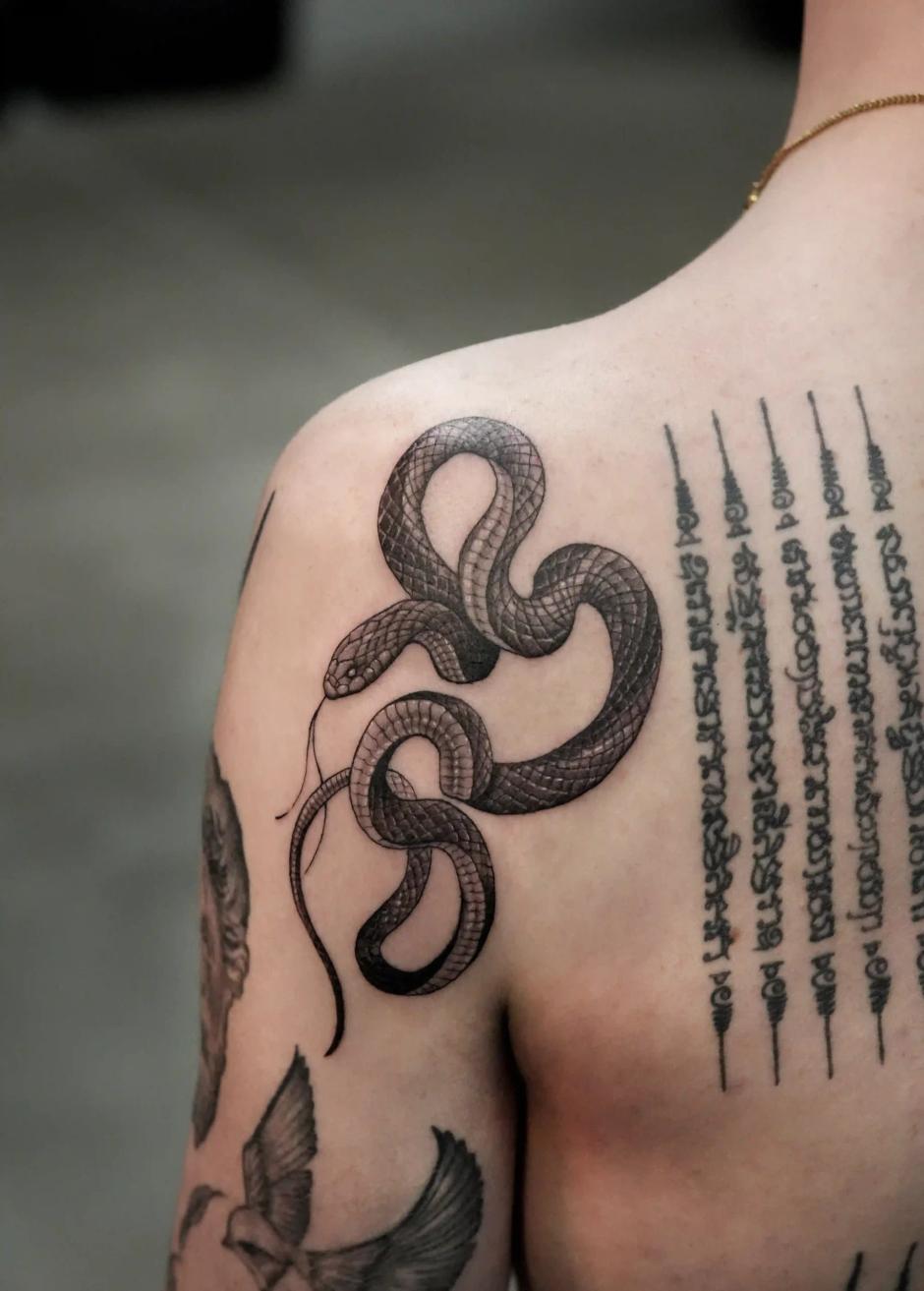 Fineline-Mikrorealismus-Tattoo einer Schlange