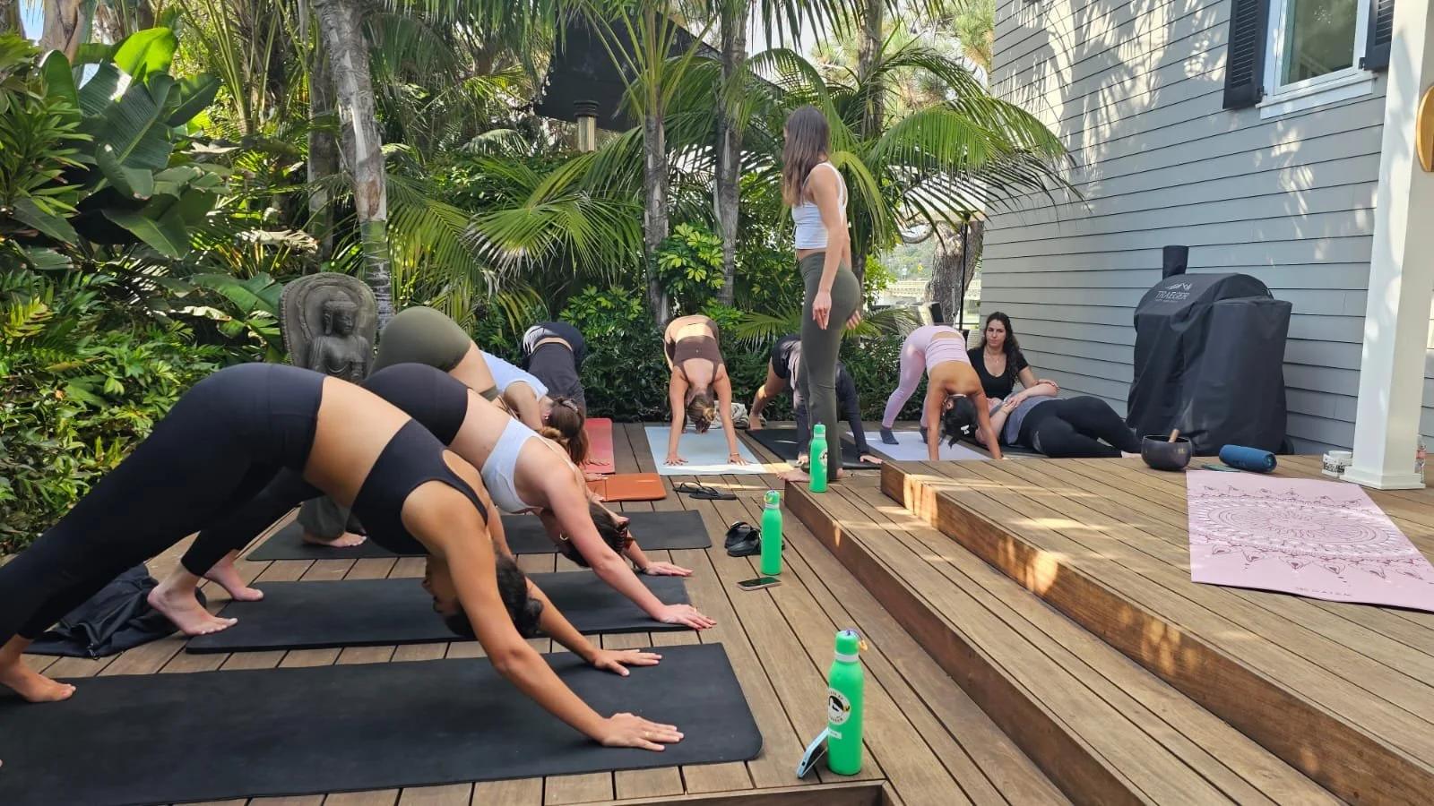 Group yoga session outside