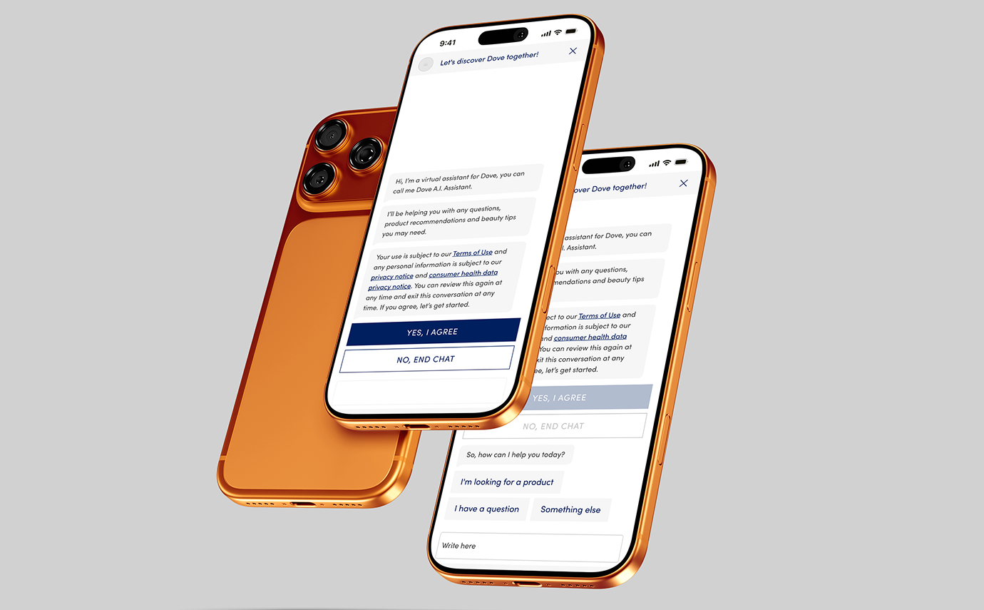 Smartphones displaying landing pages of Dove.