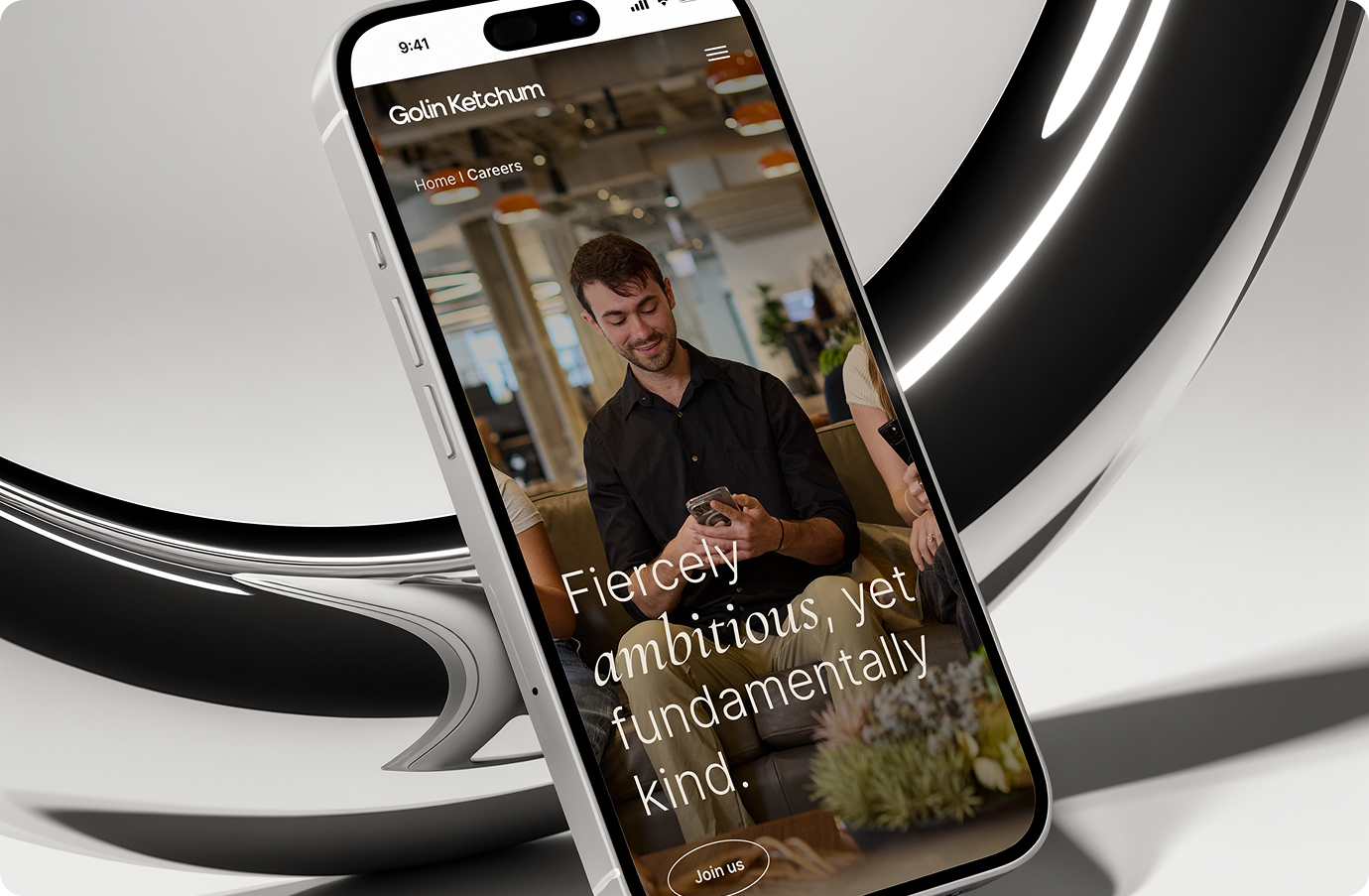 A smartphone screen displaying the responsive banner from the careers page in mobile