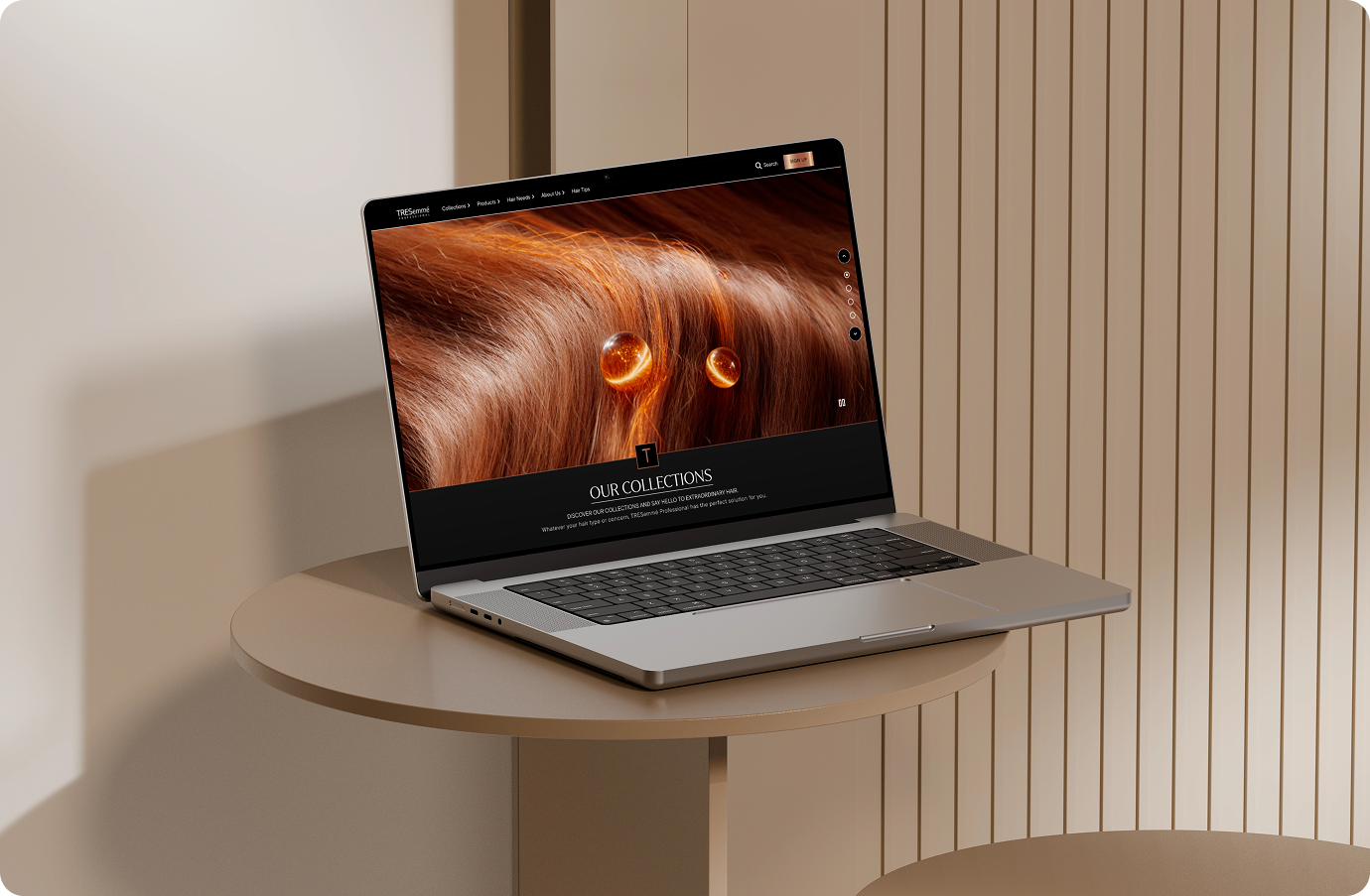 A laptop screen showing TRESemmé's collections page
